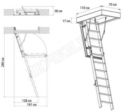 Чердачная лестница Oman Metal T3 EXTRA 700*1100*2800 Чердачная лестница Oman Metal T3 EXTRA 700*1100*2800