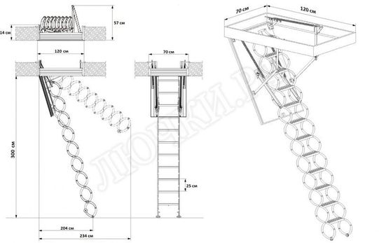 Чердачная лестница Oman Nozycowe 700*1200*3000 Чердачная лестница Oman Nozycowe 700*1200*3000